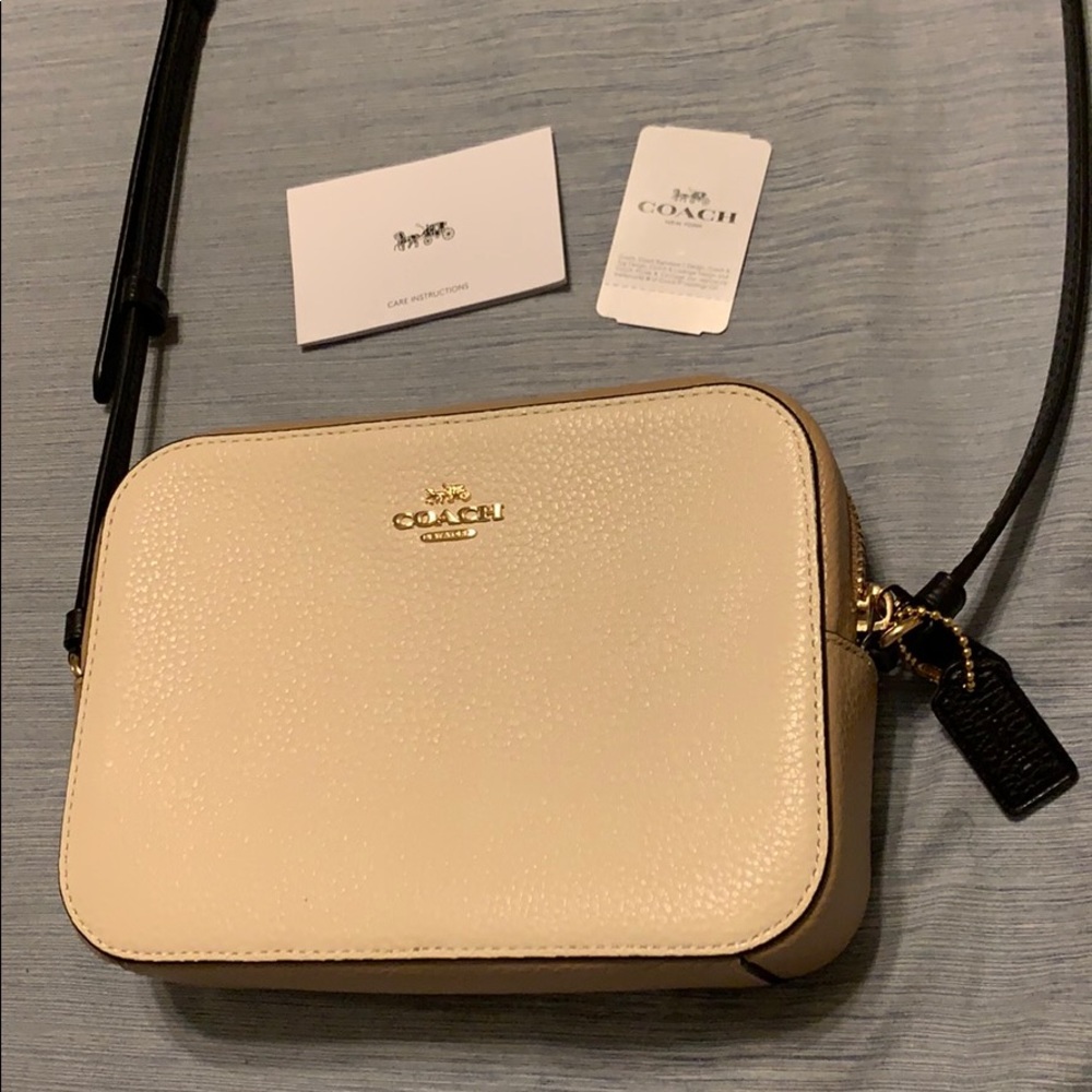 Coach canvas camera bag white cream tan brown